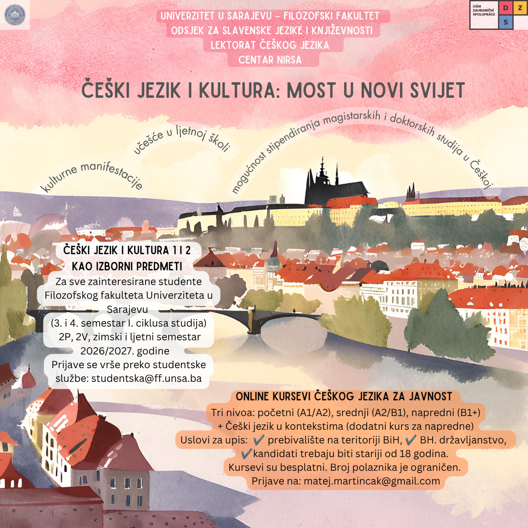 Javni poziv za upis na besplatne kurseve češkog jezika i kulture u studijskoj 2026/2027. godini